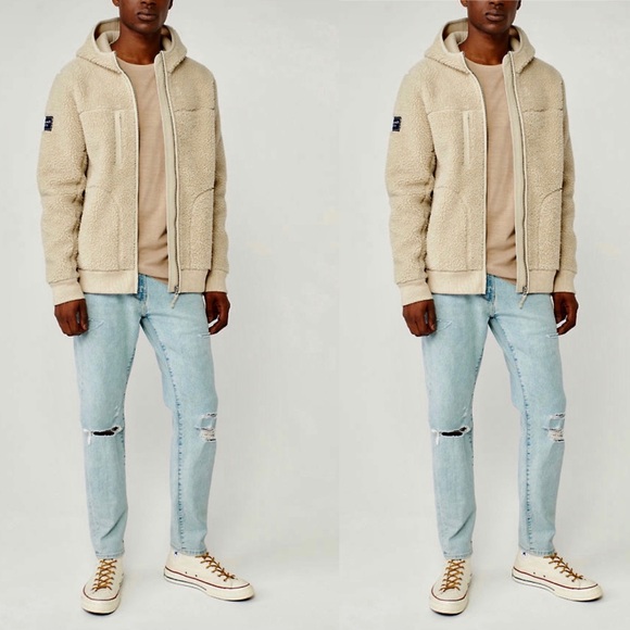 ✨ABERCROMBIE & FITCH Sherpa Full Zip Hooded Jacket Light Brown Mens XS - Picture 12 of 12